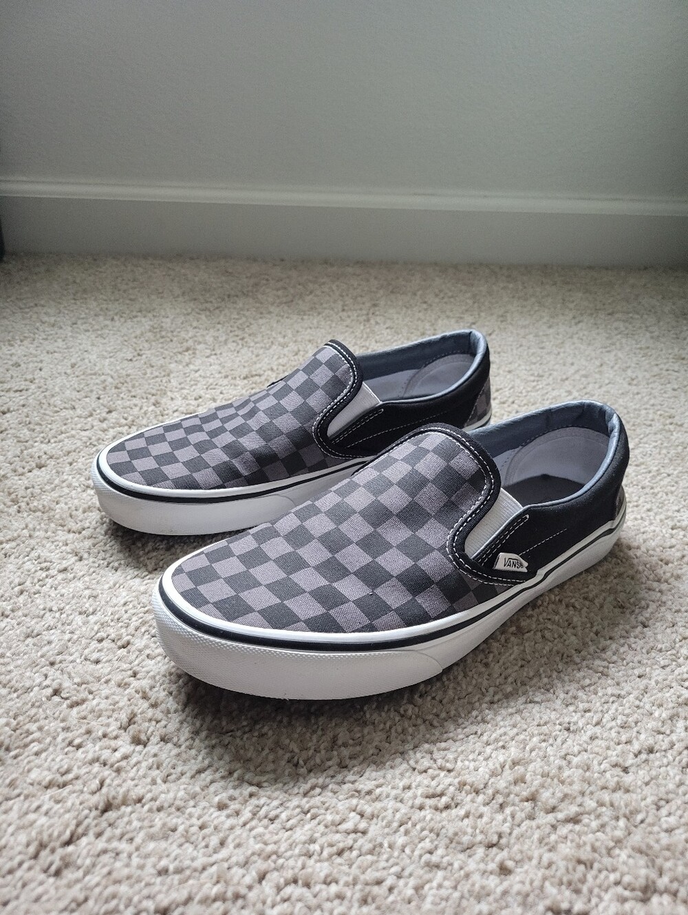 Vans Classic Slip-On Checkerboard Shoes- Black & Gray